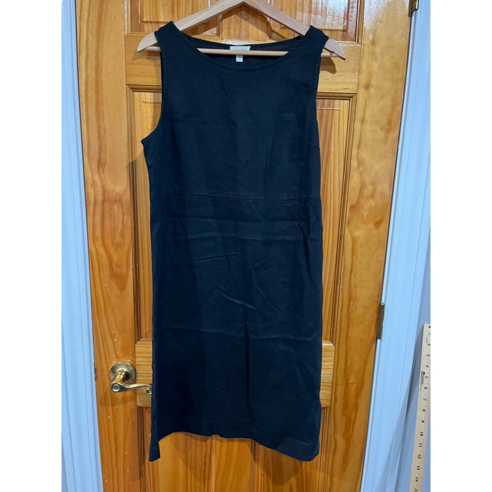 Women’s Garnet Hill Black Pure Linen Sleeveless Lagenlook Minimalist Dress 10